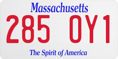 MA license plate 285OY1