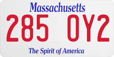 MA license plate 285OY2