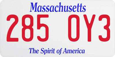 MA license plate 285OY3