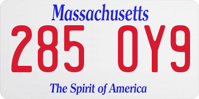 MA license plate 285OY9