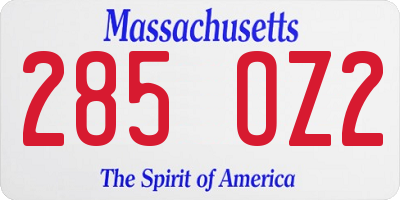 MA license plate 285OZ2