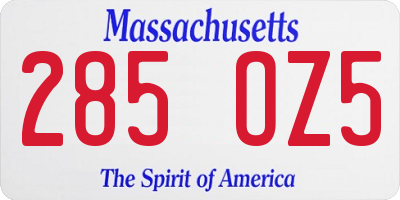 MA license plate 285OZ5