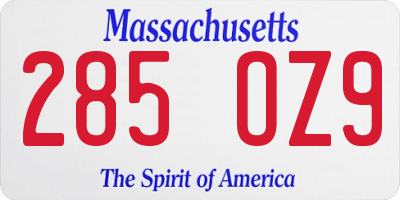MA license plate 285OZ9