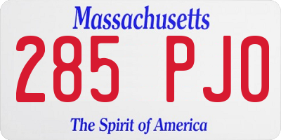 MA license plate 285PJ0