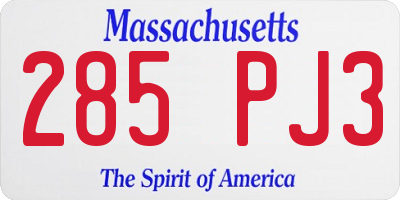 MA license plate 285PJ3