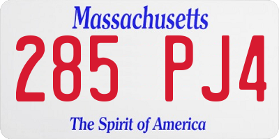 MA license plate 285PJ4
