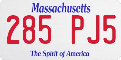 MA license plate 285PJ5