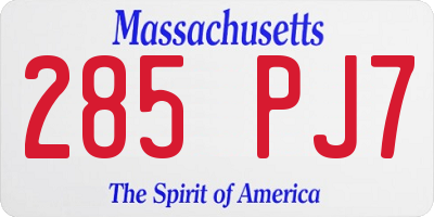 MA license plate 285PJ7