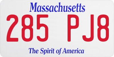 MA license plate 285PJ8