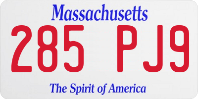 MA license plate 285PJ9