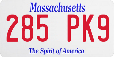 MA license plate 285PK9