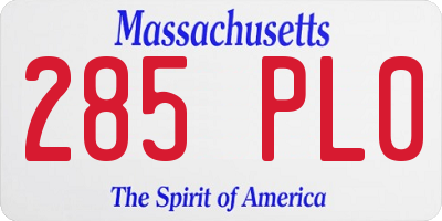 MA license plate 285PL0