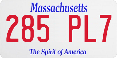 MA license plate 285PL7