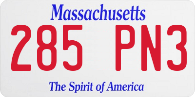 MA license plate 285PN3