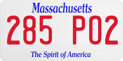 MA license plate 285PO2