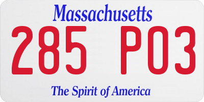 MA license plate 285PO3