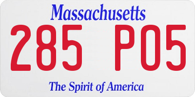 MA license plate 285PO5
