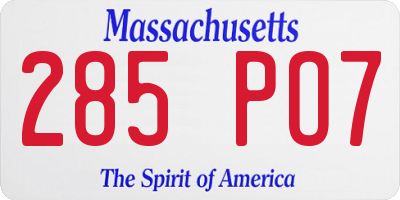 MA license plate 285PO7