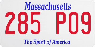 MA license plate 285PO9