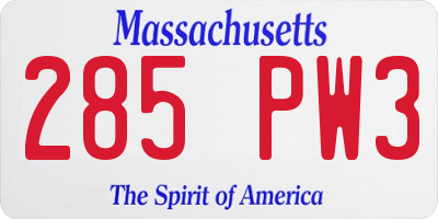 MA license plate 285PW3