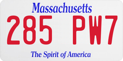 MA license plate 285PW7