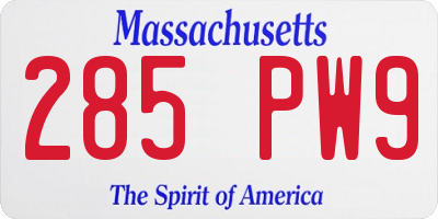 MA license plate 285PW9