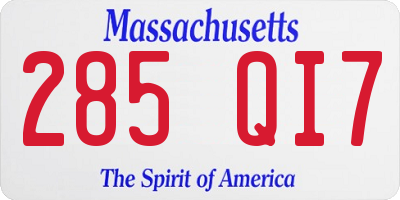 MA license plate 285QI7