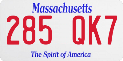 MA license plate 285QK7