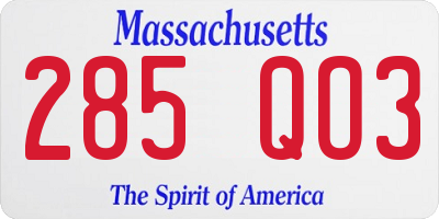 MA license plate 285QO3