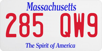 MA license plate 285QW9