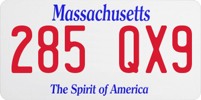 MA license plate 285QX9