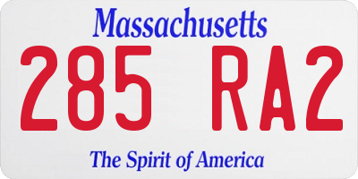 MA license plate 285RA2