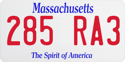 MA license plate 285RA3