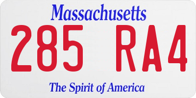 MA license plate 285RA4
