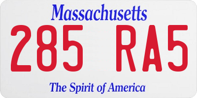 MA license plate 285RA5