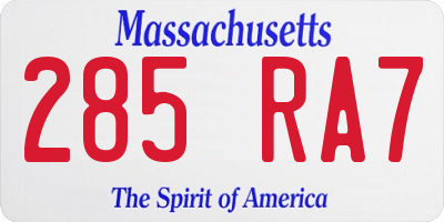 MA license plate 285RA7