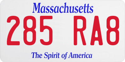 MA license plate 285RA8