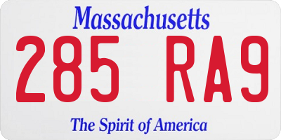 MA license plate 285RA9