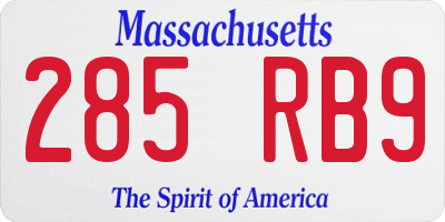 MA license plate 285RB9