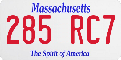 MA license plate 285RC7