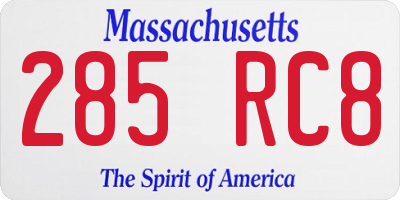 MA license plate 285RC8
