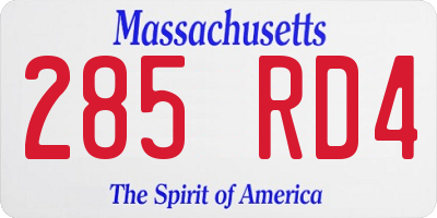 MA license plate 285RD4