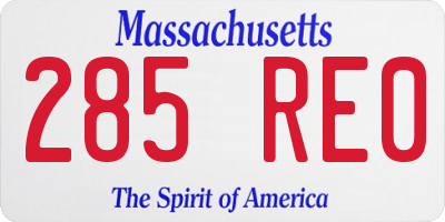 MA license plate 285RE0
