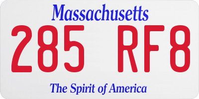 MA license plate 285RF8