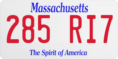 MA license plate 285RI7