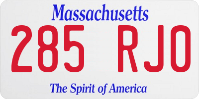 MA license plate 285RJ0