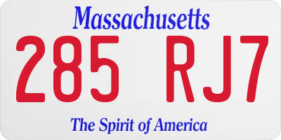 MA license plate 285RJ7