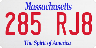 MA license plate 285RJ8