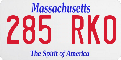 MA license plate 285RK0
