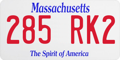 MA license plate 285RK2
